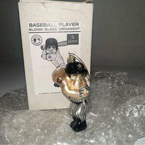 Blown Glass Ornament Houston Astros Baseball Player Christmas Holiday Gift